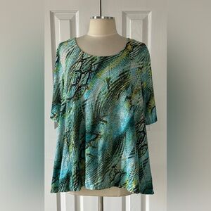 Dana Buchman Perforated Knit Top Abstract Print XL